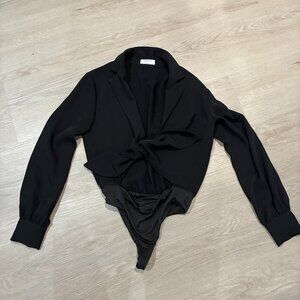 Black Front Tie Bodysuit